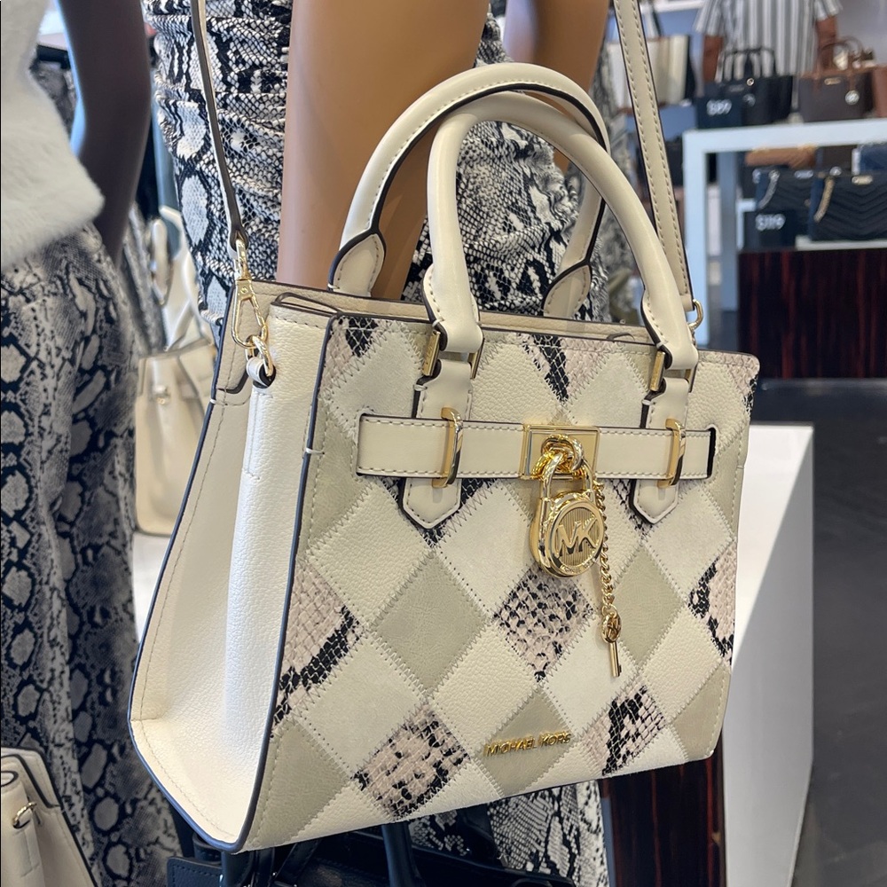 MICHAEL KORS Hamilton Sm Patchwork and Snake Embossed Satchel Crossbody
Natural - Picture 13 of 16